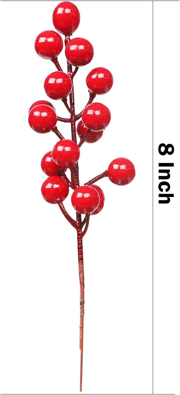 DR.DUDU 48 Pack Red Berry Stems, 8 Inch Artificial Berries Decor for Christmas Tree Picks and Filler, DIY Wreath Garland Christmas Ornaments