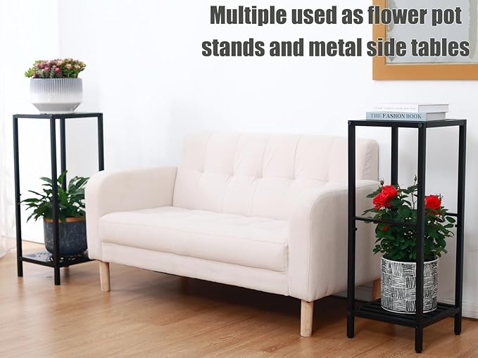 Party Zealot 2-Tier Tall Metal Square Plant Stand 31” Heavy-Duty Modern Flower Pot Rack for Indoor Living Room, Corner Side Table for Outdoor Patio, Garden, and Balcony, Black