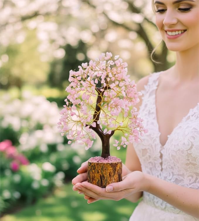 BOMBAY CRYSTALS EXPORT Rose Quartz Crystal Tree of Life – Handmade Healing Gemstone Money Tree for Positive Energy, Good Luck & Prosperity | Home & Office Decor | Gift for Women & Mom