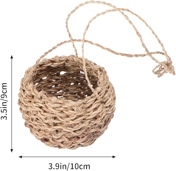 Hanging Planter, Rope Handled Wicker Basket for Indoor Plants, 10X10X9cm/3.93X3.93X3 inches, Light Brown