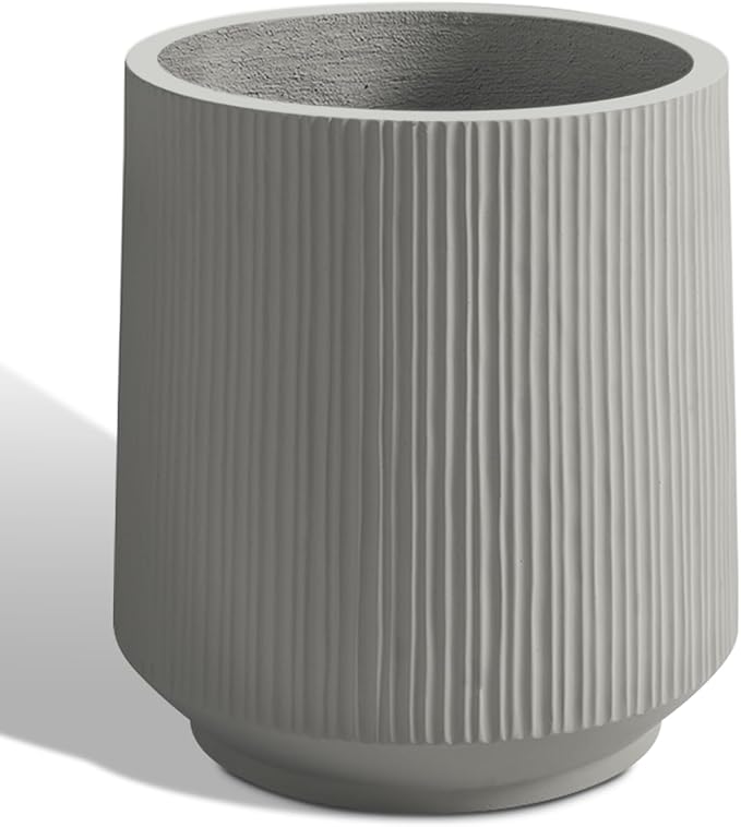 Heyzier Concrete Planter Outdoor Indoor, Large Cement Plant Pots with Saucer for Trees Flowers (Vertical Gray, 17 inch)