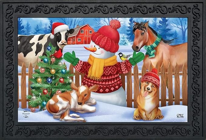 Briarwood Lane Barnyard Snowman Christmas Doormat