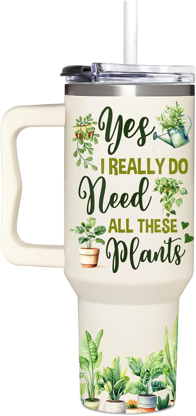 AT2Z GLOBAL Gardening Gifts For Women - Gifts For Gardeners Woman - Christmas, Birthday, Mothers Day Gift For Gardeners, Plant Lady Gift - 40Oz Tumbler With Handle & Straw