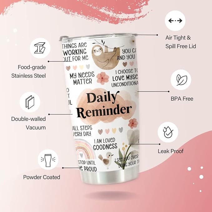 HOMISBES Positive Daily Affirmations For Women - Positive Thoughts Travel Mug - Inspirational Gifts - Mental Health Gift - Stainless Steel Tumbler 20oz