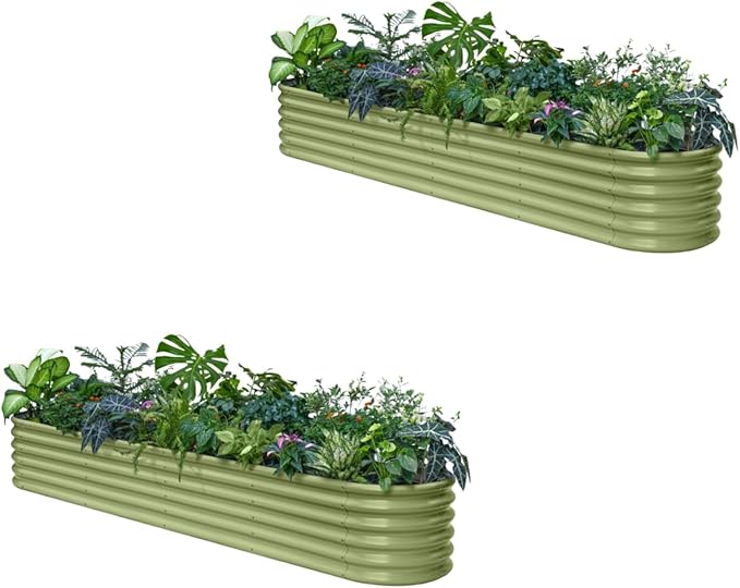 2-Pack Galvanized Raised Garden Bed 10x2x1.5 | 8x4x1.5 ft, 18" Tall Metal Planter Boxes Outdoor for Vegetable Herbs, Modular Raised Flower Bed for Gardening with Zn-Al-Mg Coated - Moss Green