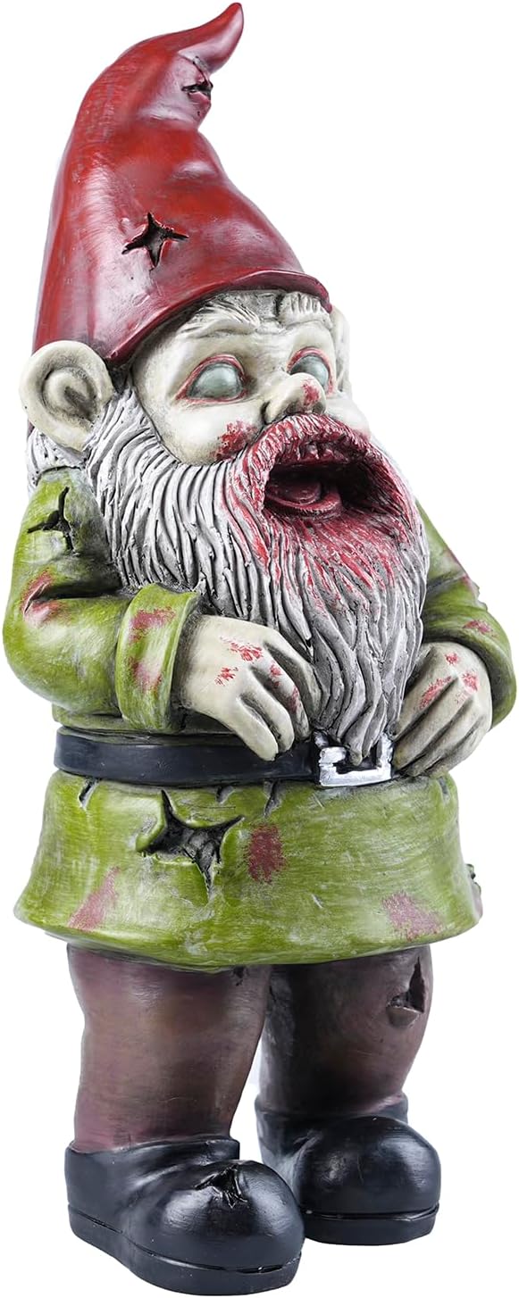 Zombie The Walking Dead Gnome Garden Statue Sculpture Scary Halloween Decoration - Resin, 10 Inches