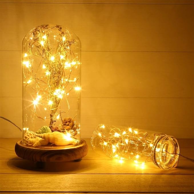 with Timer Function Battery Operated Dewdrop Led Lights,Mini Fairy Lights for Home Parties Christmas/Halloween Holiday Decoration,6 Hours on/18 Hours Off,30 LEDs,10 Feet (Warm White, 2)