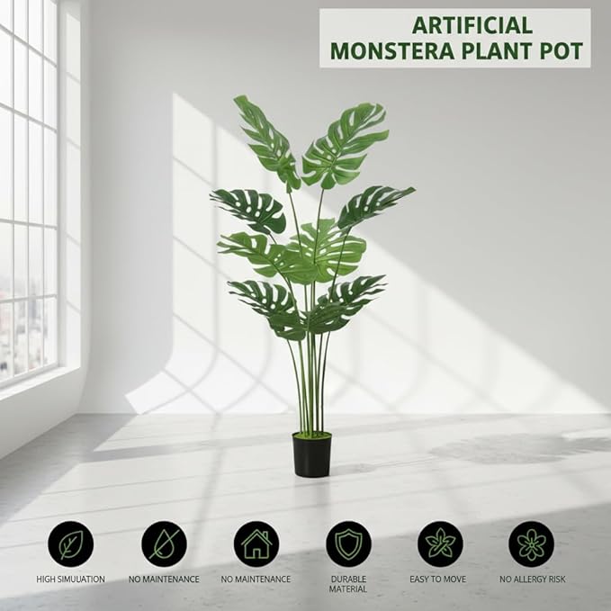 WC WAH CHUN Artificial Bird of Paradise Plant Fake Tropical Palm Tree for Indoor Outdoor, Perfect Faux Plants for Home Garden Office Store Decoration (Monstera 120)