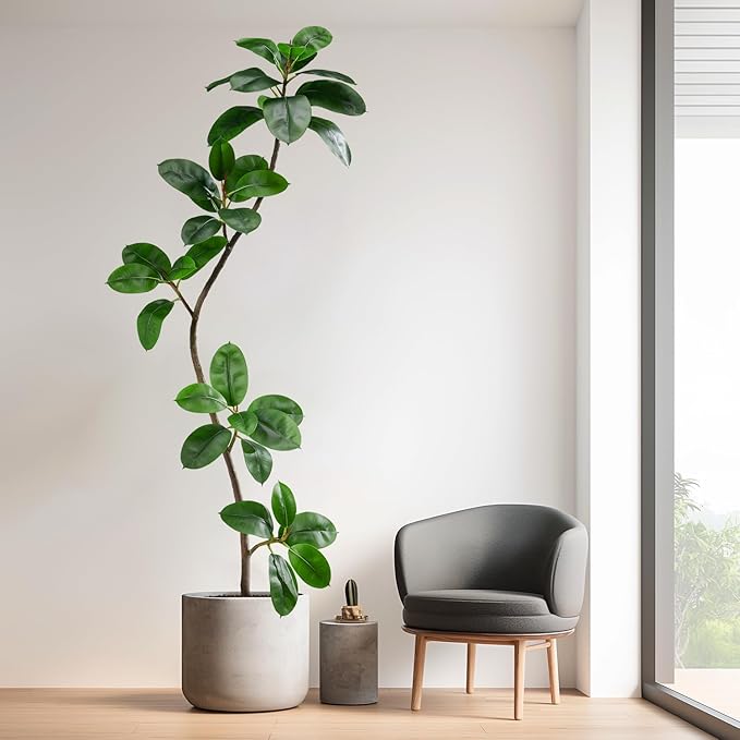 6ft Artificial Rubber Tree Faux Plants Indoor Faux Floor Artificial Trees Indoor,Fake Plant Fake Tropical Plants,Large Floor,Real Touch Rubber Tree for Home Decor