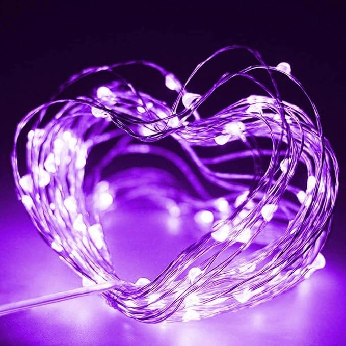 2 Pack Total 200 LED Fairy Lights Battery Operated String Lights with Remote & 8 Modes, 33FT Waterproof Copper Wire Battery Powered Twinkle Lights for Outdoor Christmas Parties Decoration Purple