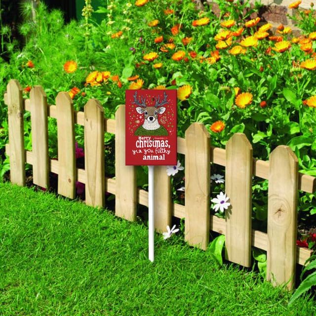 Uptell 7x8.8 Inch Merry Xmas Ya You Filthy Animal Garden Sign Winter House Yard Sign Porch Xmas Holiday Home Decorations Outdoor With Metal Stakes 12.8 Inch