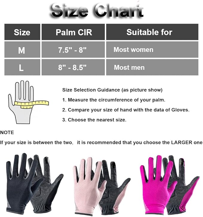 Full Finger Hiking & Cycling Gloves - Thin Gloves for Men & Women - UV Protection, Great for Adult Bikes, Driving & Gym