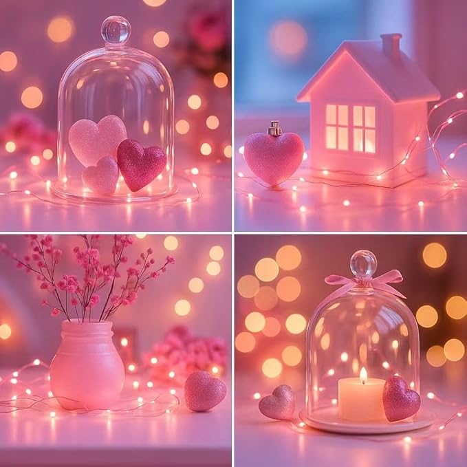 2 Pack Total 200 LED Fairy Lights Battery Operated String Lights with Remote & 8 Modes, 33FT Waterproof Copper Wire Battery Powered Twinkle Lights for Outdoor Christmas Parties Decoration Pink