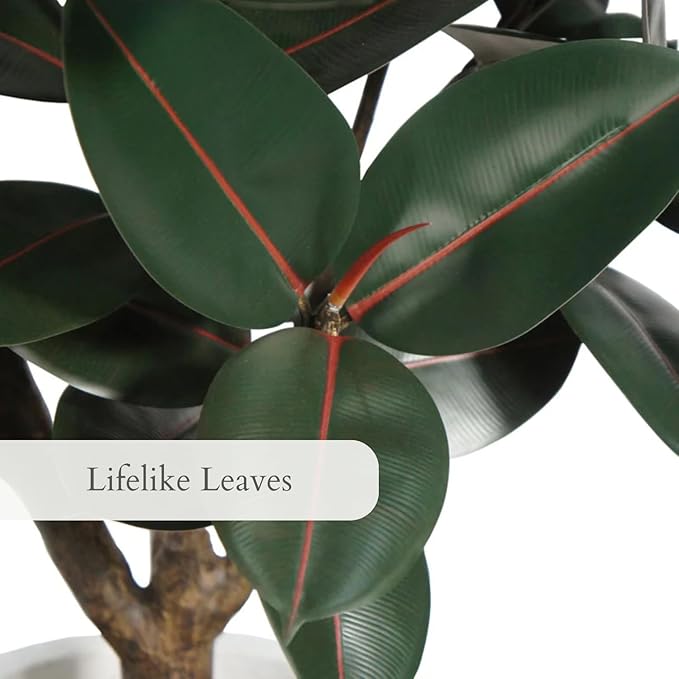 CG Hunter Faux Rubber Ficus Tree, Premium Artificial Indoor Plant Stands 5’ Tall, Lifelike-Leaves and Hand Painted Trunk Create Realistic Faux-Ficus Tree Appearance, Planter Pot Included