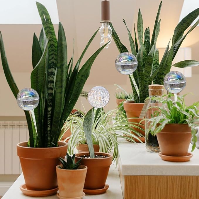Vividaire 17 Oz 2 Weeks Glass Plant Watering Globes Large for Indoor Outdoor Potted Plants Self Watering Planter Insert Bulbs Water Plants While Away Vacation Devices (Iridescent Large 2-Pack)