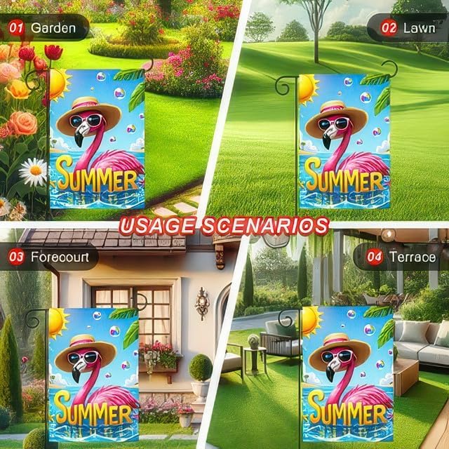 Hello Summer Flamingo Welcome Garden Flag 12 x 18 Inch Double Sided Ocean Beach Tropical Plant Farmhouse Small Yard Flag Summer Seasonal Holiday Outdoor Outside Decoration