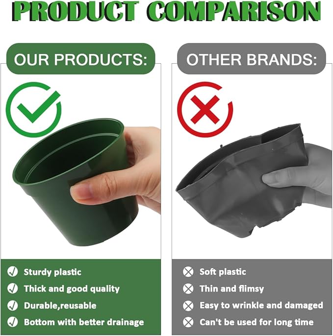 RooTrimmer 100 Pack 2.5 Inch Small Plant Pots, Plastic Nursery Pots for Plants, Seedling Pots for Planting Seeds, Succulents, Vegetables, Green