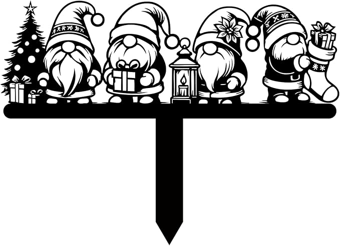 Magilab Personalized Iron Yard Stake - Christmas Cute Gnome Dwarves Decor, 8-Inch Black Metal Garden Sign for Outdoor (Style Q)