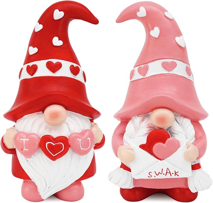 Valentines Day Decorations - Resin Valentines Gnomes Gift for Her - Valentines Day Tiered Tray Decor - Pink Love Valentine Mantle, Table Shelf Display