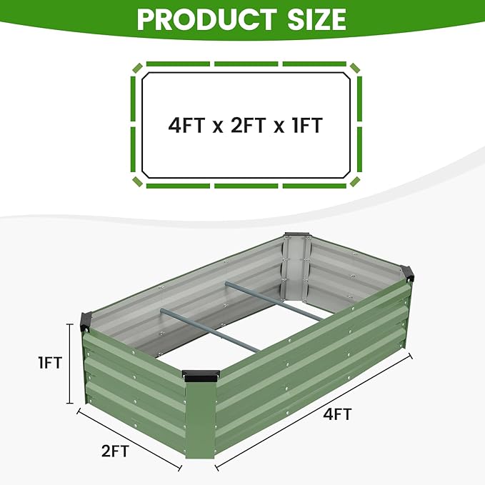G GOOD GAIN 4x2x1ft Galvanized Raised Garden Bed, Heavy-Duty Metal Planter Boxes Outdoor for Vegetables Flowers Herbs, Olive Green(2 Pack)