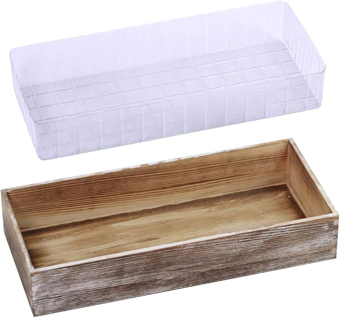 1 Pcs Wood Planter Box Rectangle Whitewashed Wooden Rectangular Planter Decorative Rustic Wooden Box with Inner Plastic Box - 17.3" L x 7.8" W x 3" H Floral Natural Centerpieces Rustic Wedding Decor