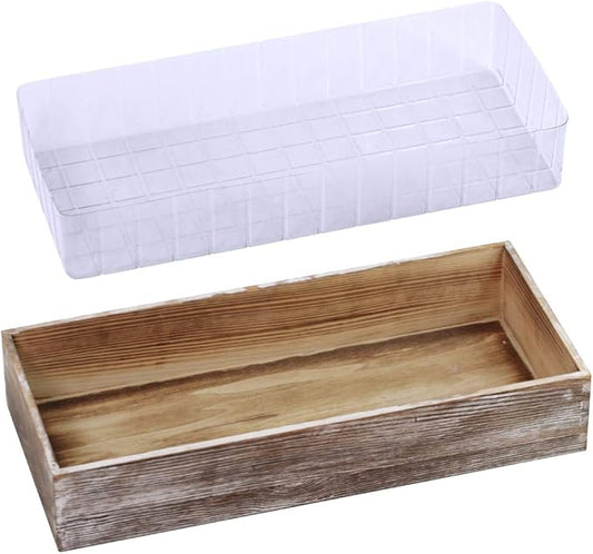 1 Pcs Wood Planter Box Rectangle Whitewashed Wooden Rectangular Planter Decorative Rustic Wooden Box with Inner Plastic Box - 17.3" L x 7.8" W x 3" H Floral Natural Centerpieces Rustic Wedding Decor