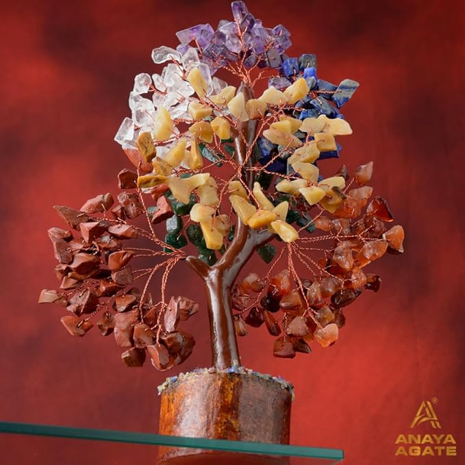ANAYA AGATE 7 Chakra Crystal Tree of Life with Healing Necklace, and Chakra Bracelet - Gemstone Money Bonsai Trees for Women, Crystals and Healing Stones, Tree for Home, Office, Living Room Decor