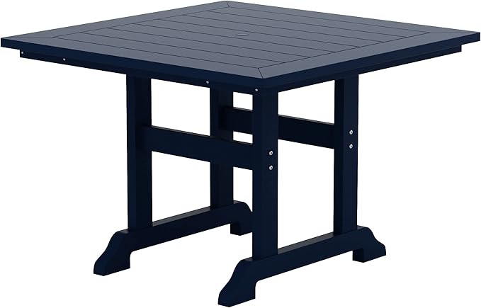 WestinTrends Malibu 5 Piece Adirondack Outdoor Dining Set, All Weather Poly Lumber Patio Table and Chairs Furniture Set, 43" Trestle Square Dining Table and 4 Adirondack Dining Chair, Navy Blue