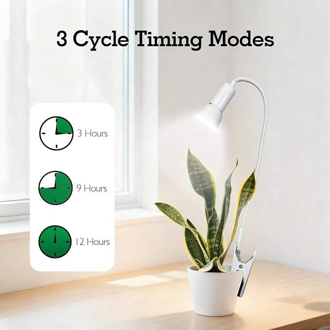 Soliseed LED Clip on Grow Light 10W Full Spectrum 4000K, Small Plant Light with Timer, 10 Dimming Levels, Cactus Grow Lights, Inside Spotlight with Flexible Gooseneck Plant Lights, 2pack
