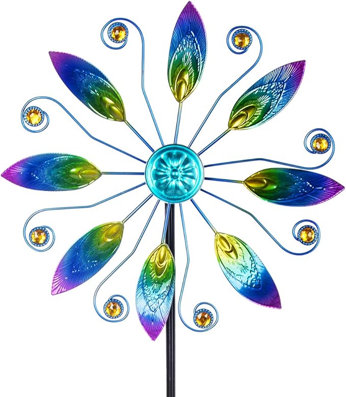 VEWOSTAR Metal Wind Spinners Outdoor 10” Dia Wind Spinners for Yard and Garden Kinetic Windmill Waterproof Wind Sculptures & Spinners for Patio Lawn Decor(37.8” H)