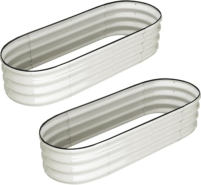 2 Pcs 4.5x2x1.5ft Oval Galvanized Raised Garden Beds, Metal Planter Boxes with Open Base, Tool-Free Assembly for Vegetables, Flowers, Herbs - Outdoor & Patio Use, White