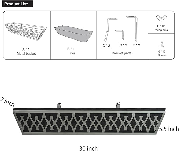 4 Pack 30 Inch Window Boxes Planters Railing Planter Box with Adjustable Brackets & Non-Woven Fabric Plant Grow Bags Deck Railing Planter Boxes Balcony Hanging Flower Box for Outdoor Plants