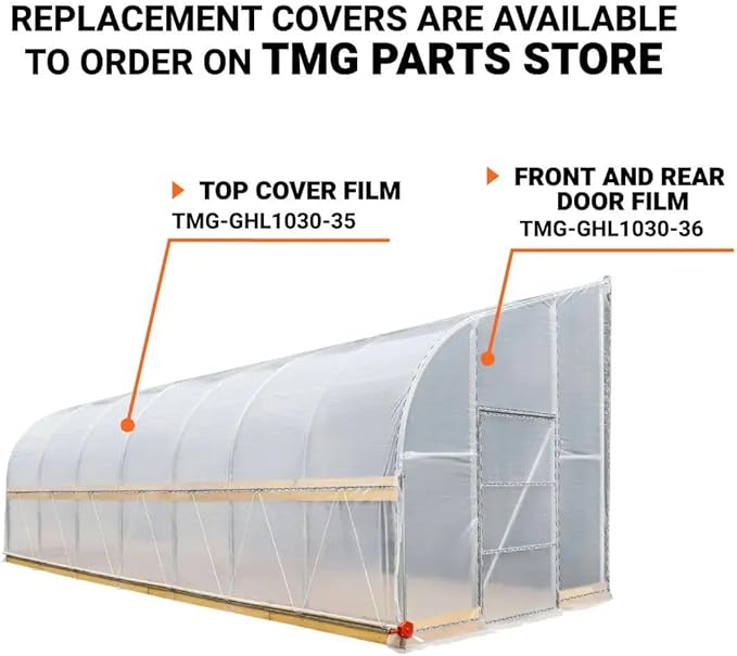 10x30ft Lean-to Grow Frame 6mil EVA Transparent Film Cover Corrosion-Free Steel Body with Manual Roll-Up Side 6ft High Wall Cold-Resistant Growing Unit