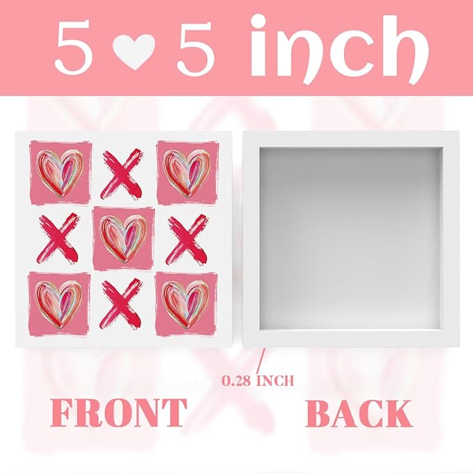 Valentines Day Decorations, Valentines Day Gifts for Her Him, Gift for Boyfriend Girlfriend, Vintage Glitter Pink Checked Xoxo Heart Anniversary Wooden Box Sign Wife Home Office Bedroom Desk Decor