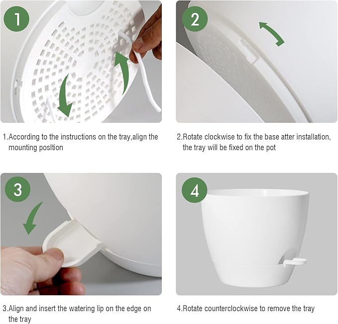 10 inch Self Watering Planters, 2 Pack Large Plastic Plant Pots with Deep Reservior and High Drainage Holes for Indoor Outdoor Plants and Flowers, White