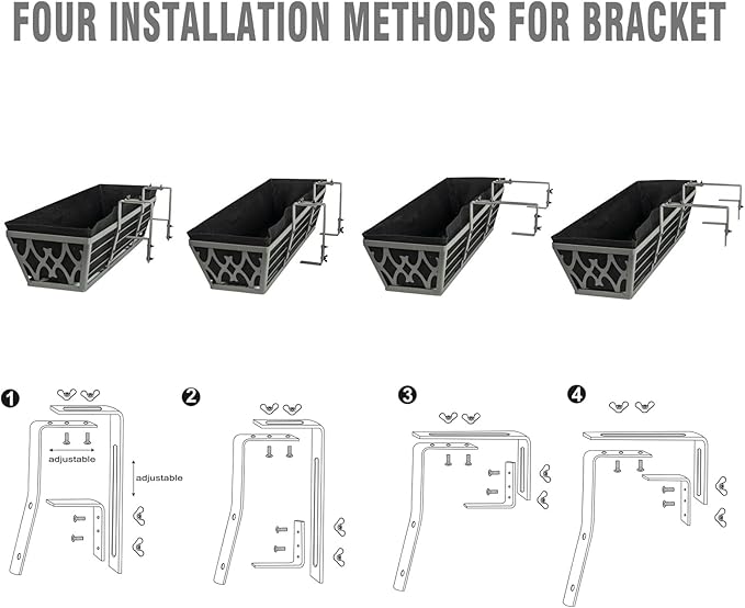 4 Pack 24 Inch Window Boxes Planters Railing Planter Box with Adjustable Brackets & Non-Woven Fabric Plant Grow Bags Deck Railing Planter Boxes Balcony Hanging Flower Box for Outdoor Plants