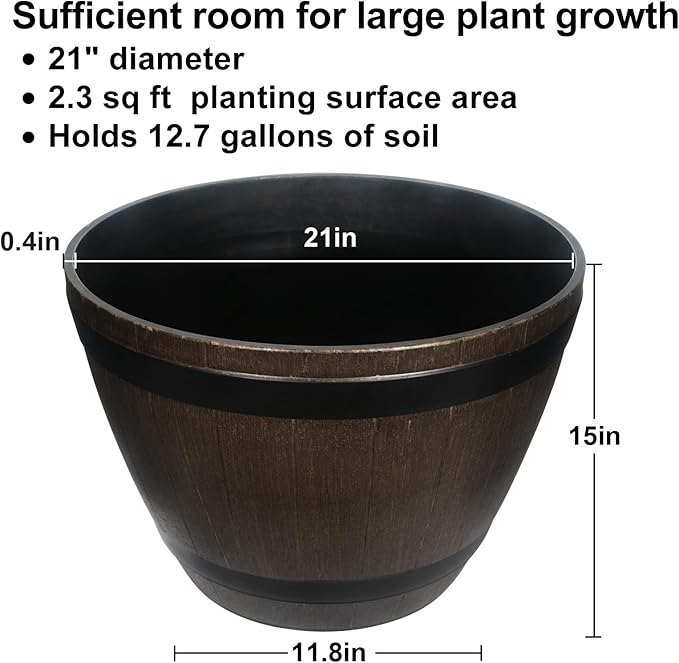 GameXcel Large Whiskey Barrel Planter for Outdoor Plants - Flower Pots Garden Wine Barrel Planter Outdoor - 21" D x 15" H