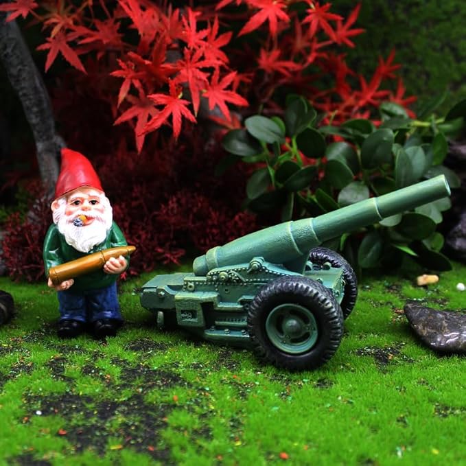 Military Garden Gnome Statue with Cannonball and Cannon Cart, Funny Tactical Gnome Decorations Figurine Ornament for Indoor Outdoor Lawn Statue Patio Yard, Halloween Christmas Thanksgiving Gifts