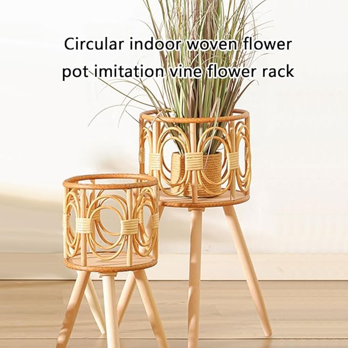 Rattan Plant Stand, Wicker Plant Baskets Indoor, Handmade Woven Wooden Planter With Legs, Floor Planter Baskets Rack For Indoor Outdoor Decorations - 16" & 21" (21in)