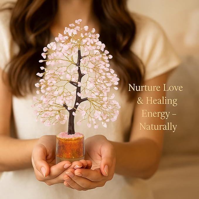 BOMBAY CRYSTALS EXPORT Rose Quartz Crystal Tree of Life – Handmade Healing Gemstone Money Tree for Positive Energy, Good Luck & Prosperity | Home & Office Decor | Gift for Women & Mom