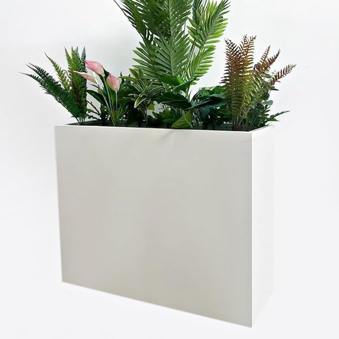 MinCHI257 38" L x 13" W x 30" H Metal Tall Rectangular Planter - Large Planter Box for Outdoor Patio/Porch Modern Design for Plants, Flowers, Garden,Spliced Flower Pot (White)