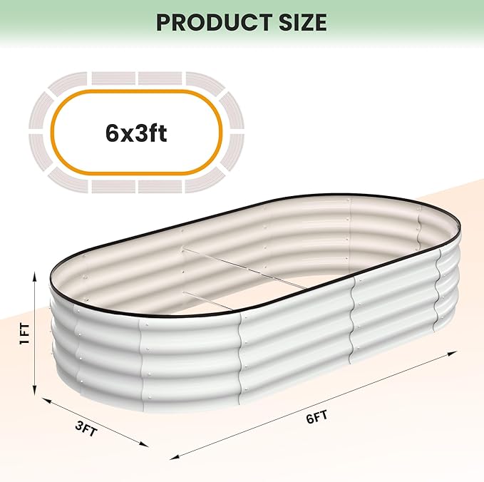 2 Pcs 6x3x1 ft Oval Galvanized Raised Garden Beds, Metal Planter Boxes with Open Base, Tool-Free Assembly for Vegetables, Flowers, Herbs - Outdoor & Patio Use, White
