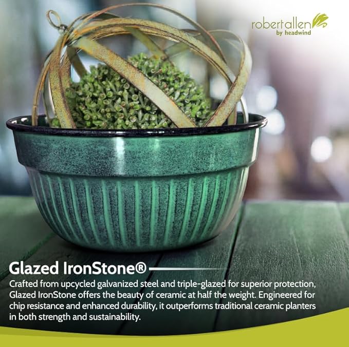 Headwind Glazed Ironstone Boutique Collection Cascade Bowl Plant Pot – Seafoam Color 8 Inch Pot for Indoor Plants - Planters for Indoor Plants - Ideal Succulent Planters by Robert Allen