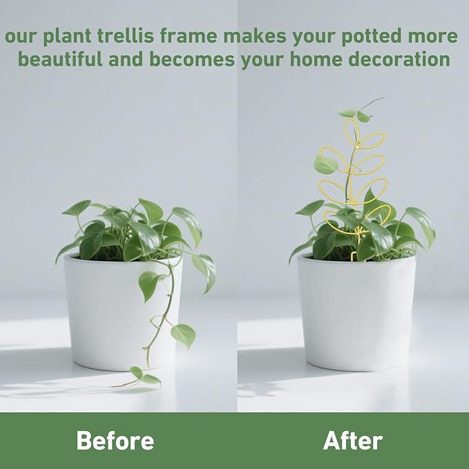 Coomin Small Plant Trellis for Climbing Plants Indoor, 15in Metal House Plant Trellis for Potted Plants, Mini Plant Support for Hoya Pothos, Gold