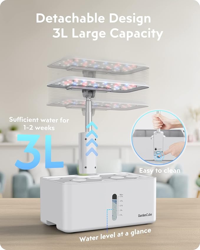 GARDENCUBE Hydroponics Growing System Kit: 8 Pods Indoor Herb Garden with LED Grow Light Quiet Smart Pump Automatic Timer Plants Germination Kit Height Adjustable - Gardening Gifts for Women Men
