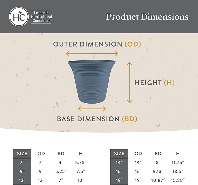The HC Companies 9 Inch Sedona Round Self Watering Planter Pots, Lightweight UV-Resistant Plastic Indoor & Outdoor Planters, 4-Pack Flower Pots for Garden & Home Decor, Slate Blue