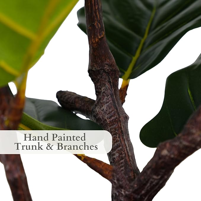 CG Hunter Faux Fig Tree, Premium Artificial Indoor Tree Stands 3-ft Tall, Lifelike-Leaves & Hand Painted Trunk, Pot Included