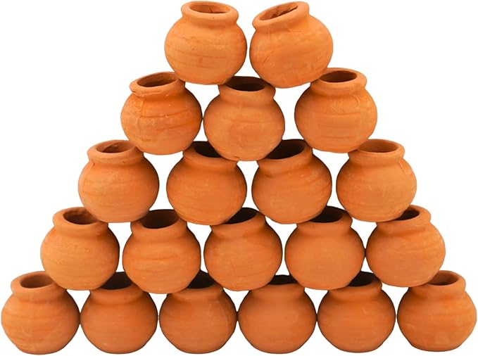 Yuvori Mini Terracotta Pots – Small Clay Flower Pots for Succulents, Cactus, DIY Crafts, Fairy Garden, School Projects, Mini Planters – Set of 20 (Belly (No Drain Hole), 0.5 Inch)