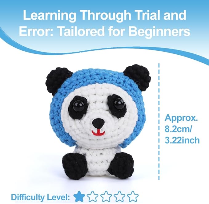 Panda Amigurumi Crochet Kit for Beginners - Classic Black & White Animal DIY Starter Pack with Detailed Video Tutorials | Premium Tube Yarn & Pre-Started Loop | Cute Handmade Gift for All Ages