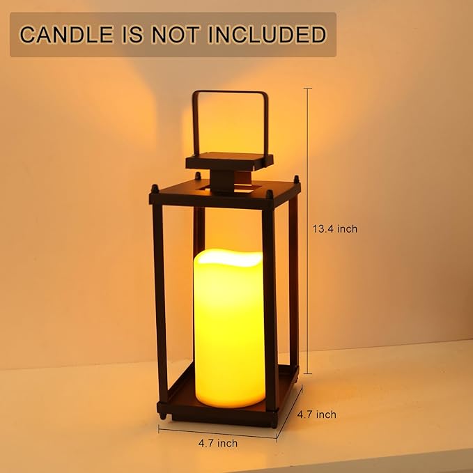 NEEDOMO Lanterns Decorative Indoor& Outdoor, 13.4" Metal Tabletop Decor Lantern for Patio Home, Candle Holders for Home Kitchen Coffee Table Livinig Room Decor